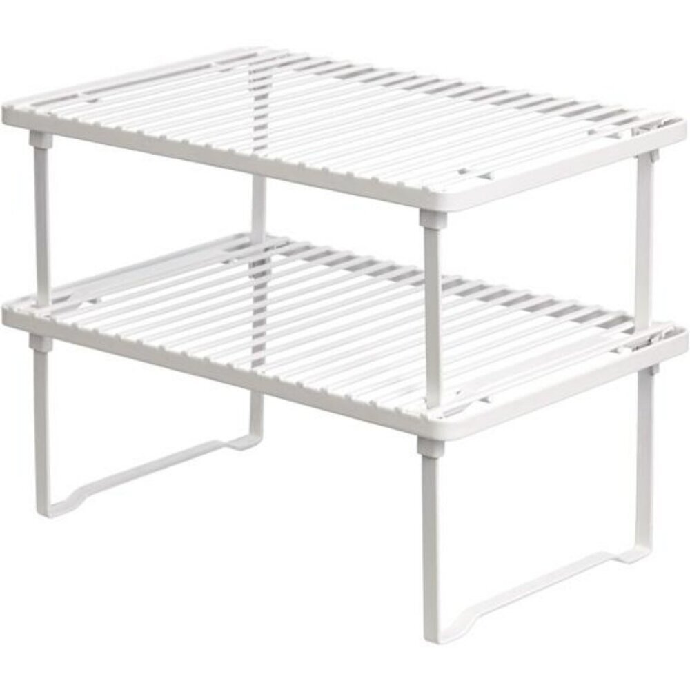Set of 2 White Stackable Metal Kitchen Cabinet Pantry Storage Organizer Racks